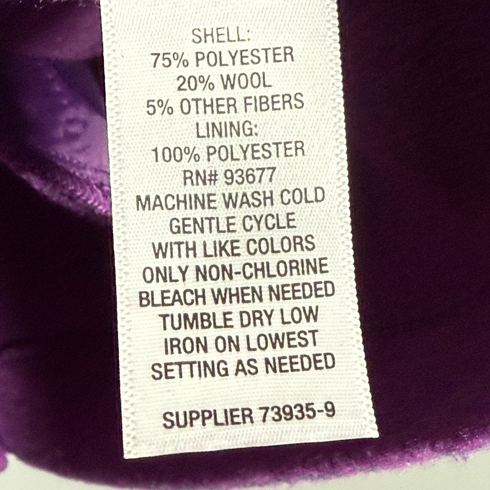 Liz Claiborne XL Coat Womens Wool Single Breasted Mid Length Jacket Purple - Picture 4 of 8